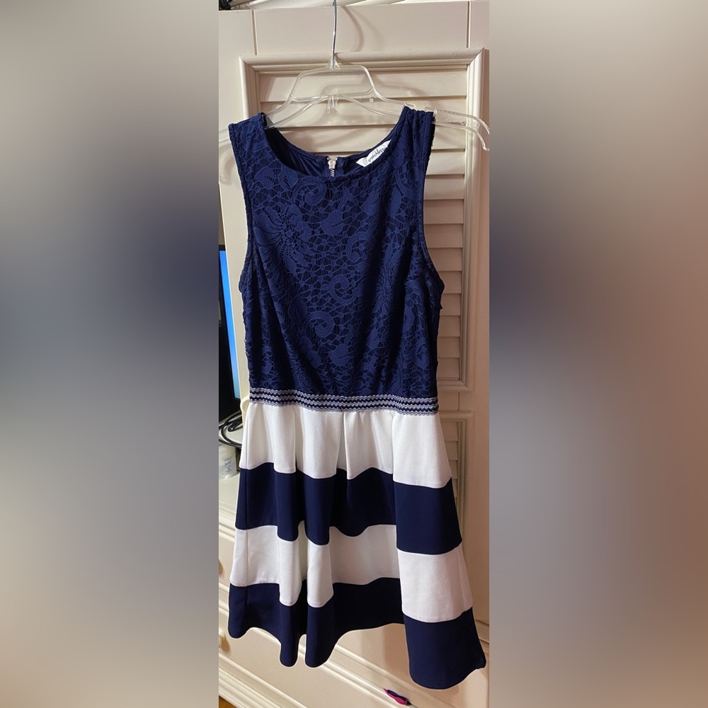 Blue and white striped dress